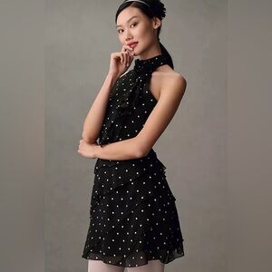 NWT Anthropologie Maeve Elegant Black Polka Dot Dress